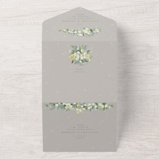 Invitation Tout En Un Greige Snowberry+Eucalyptus Réception de mariage u (Dehors)