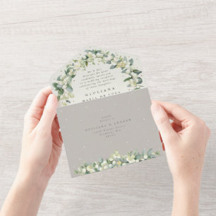 Invitation Tout En Un Greige Snowberry+Eucalyptus Réception de mariage u