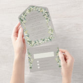 Invitation Tout En Un Greige Snowberry+Eucalyptus Réception de mariage u (Déchirure)