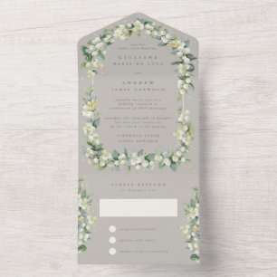 Invitation Tout En Un Greige Snowberry+Eucalyptus Réception de mariage u