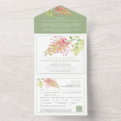 Invitation Tout En Un Grevillea aquarelle mariage RSVP détail vert QR (À l'intérieur)
