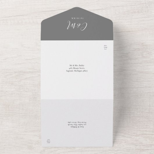 Invitation Tout En Un Gris blanc élégant Script moderne QR Code Mariage (Dehors)
