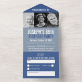 Invitation Tout En Un Gris bleu trois photos 65e fête d'anniversaire (À l'intérieur)
