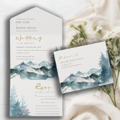 Invitation Tout En Un Gris Blush Green Blue Mountains Pine Mariage