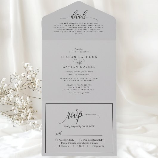 Invitation Tout En Un Gris Clair Simple Écriture Moderne