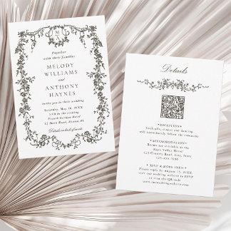 Invitation Tout en Un Gris Foncé Marron Floral Mariage França