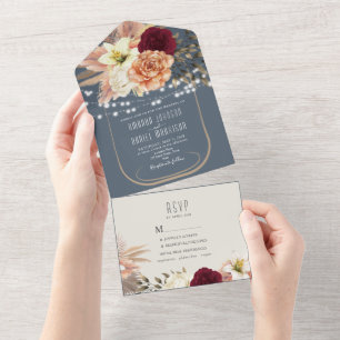 Invitation Tout En Un Guirlande Lumineuse Bleue Poussiéreuse Rustique Fl