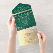 Invitation Tout En Un Guirlande Lumineuse Rustique Verte et Or Mariage (Déchirure)