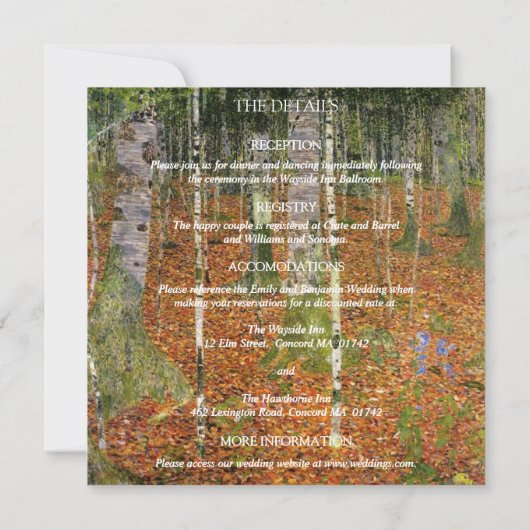 Invitation Tout en un Gustav Klimt Forest Mariage de la natur (Dos)