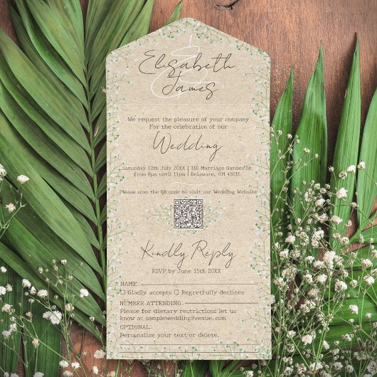 Invitation Tout En Un Gypsophila aquarelle Floral Rustique & Boho Mariag