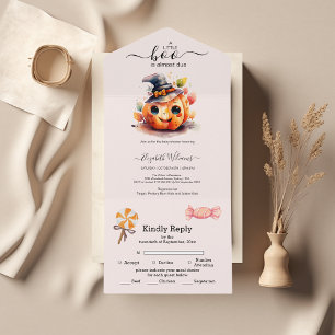 Invitation Tout En Un Halloween Aquarelle Citrouille Petit Boo Baby Show