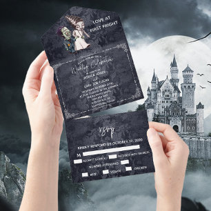 Invitation Tout En Un Halloween Automne Octobre Mariée de Frankenstein C