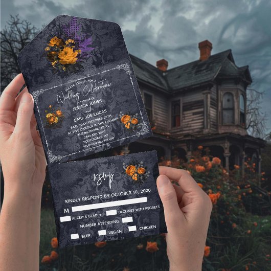 Invitation Tout En Un Halloween Automne Octobre Orange Rose mariage