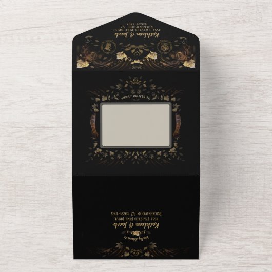 Invitation Tout En Un Halloween Elegant Golden Skeletons Mariage (Dehors)