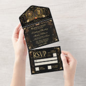 Invitation Tout En Un Halloween Elegant Golden Skeletons Mariage (Déchirure)