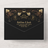 Invitation Tout En Un Halloween Elegant Golden Skeletons Mariage (Verso)