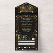 Invitation Tout En Un Halloween Elegant Golden Skeletons MENU RSVP (À l'intérieur)