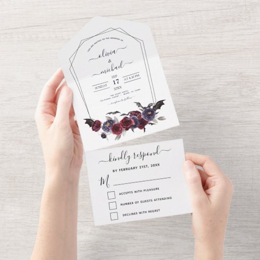 Invitation Tout En Un Halloween Mariage Automne automne foncé Bourgogne  (Déchirure)
