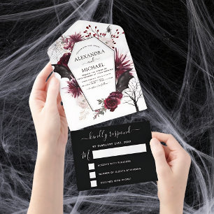 Invitation Tout En Un Halloween Mariage Automne automne foncé Bourgogne 