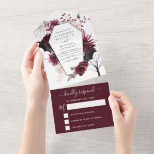 Invitation Tout En Un Halloween Mariage Automne automne foncé Bourgogne