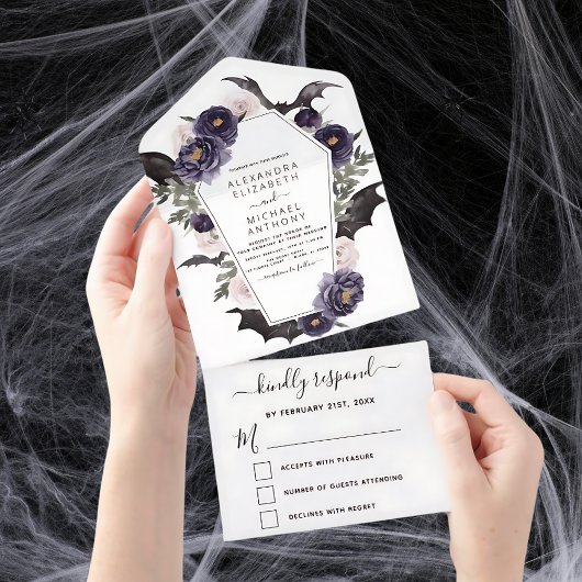 Invitation Tout En Un Halloween Mariage Automne Automne Tomber Violet fo