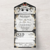 Invitation Tout En Un Halloween Rose noir élégant - avec MENU (À l'intérieur)