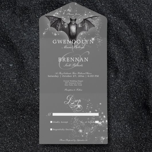 Invitation Tout En Un Halloween Sombre chauve chauve-souris et diamants