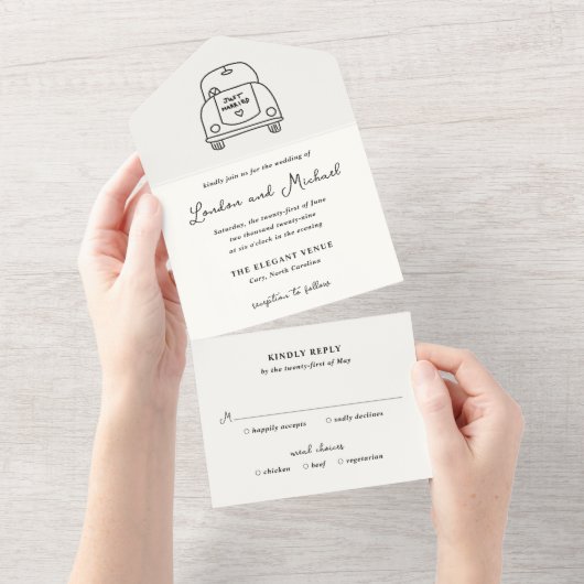 Invitation Tout En Un Hand Drawn Car Doodle Modern Wedding (Déchirure)