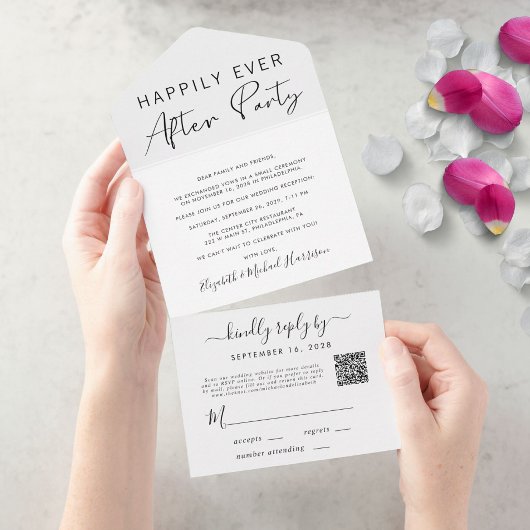 Invitation Tout En Un Happily Ever After Code QR de réception de mariage