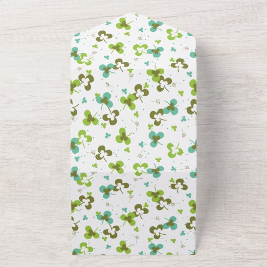 Invitation Tout En Un Happy Green Clover Feuille Motif d'art (Dehors)