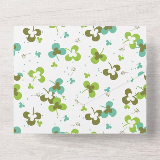Invitation Tout En Un Happy Green Clover Feuille Motif d'art (Verso)