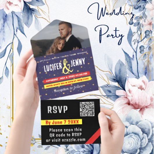 Invitation Tout En Un HD Modern Photo & Ampersand Mariage QR Code RSVP