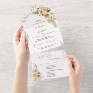 Invitation Tout En Un herbe de Pampas mariage tropical bohème élégant
