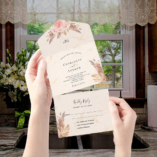 Invitation Tout En Un herbe des Pampas rose rouge pastel floral marbre m