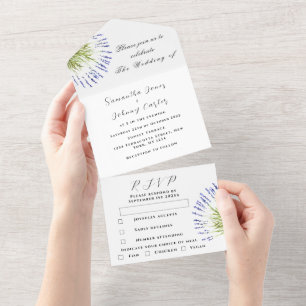 Invitation Tout En Un Herbes vertes Aquarelle Purple Lavender Mariage