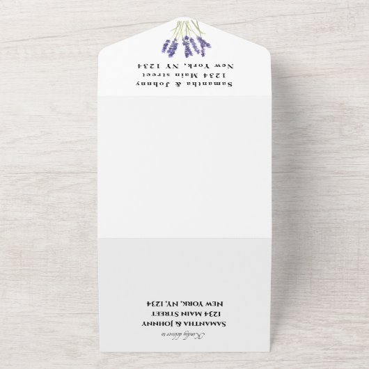 Invitation Tout En Un Herbes vertes Aquarelle Purple Lavender Mariage (Dehors)