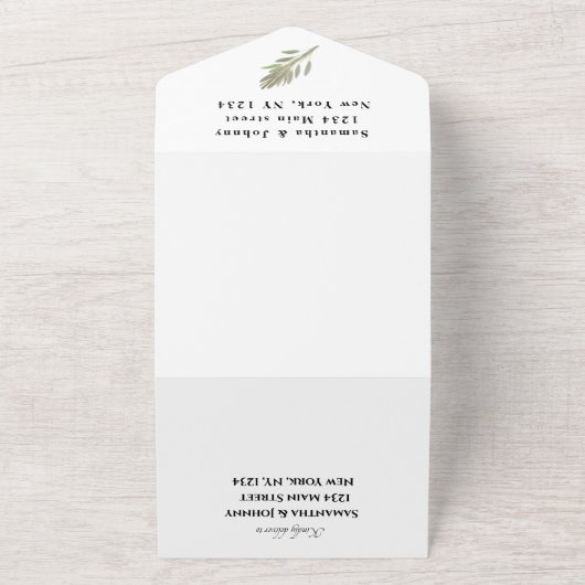 Invitation Tout En Un Herbes vertes Aquarelle Vert Sage Mariage (Dehors)