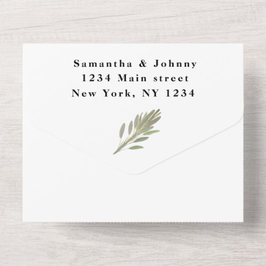 Invitation Tout En Un Herbes vertes Aquarelle Vert Sage Mariage (Verso)