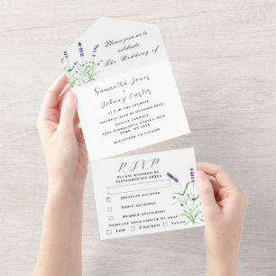 Invitation Tout En Un Herbes vertes Aquarelle Violet Lavande Mariage A