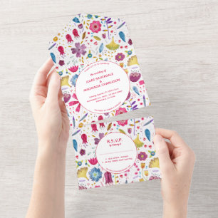 Invitation Tout En Un Hérisson Fleurs sauvages Peinture aquarelle