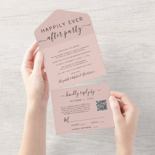 Invitation Tout En Un Heureusement Jamais Après QR Code Blush Mariage Ré