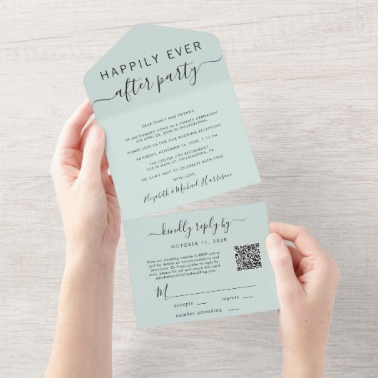 Invitation Tout En Un Heureusement Jamais Après QR Code Mint Mariage Réc (Déchirure)