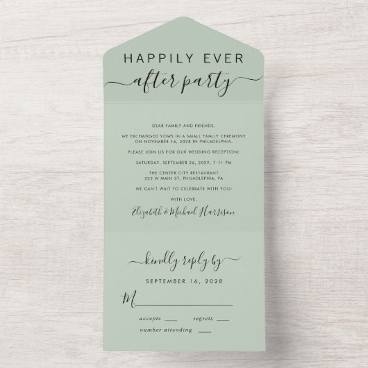 Invitation Tout En Un Heureusement Jamais Après Sage Green Mariage Récep (À l'intérieur)