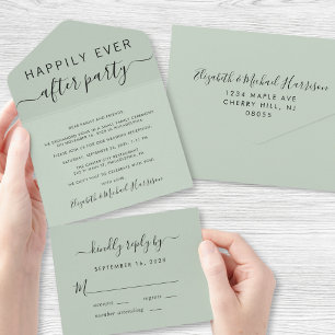 Invitation Tout En Un Heureusement Jamais Après Sage Green Mariage Récep