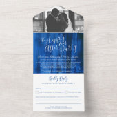 Invitation Tout En Un Heureux jamais après mariage photo bleu (À l'intérieur)