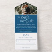 Invitation Tout En Un Heureux jamais après mariage photo bleu blanc (À l'intérieur)