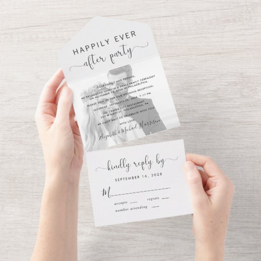 Invitation Tout En Un Heureux toujours après Mariage noir et blanc photo (Déchirure)