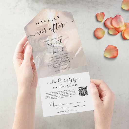 Invitation Tout En Un Heureux toujours après QR Code Mariage photo