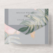 Invitation Tout En Un Hibiscus rose rustique Mariage floral (Verso)