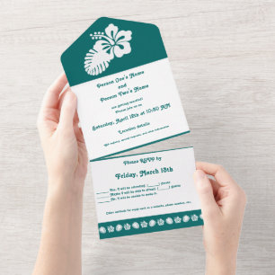 Invitation Tout En Un Hibiscus tropical en Turquoise